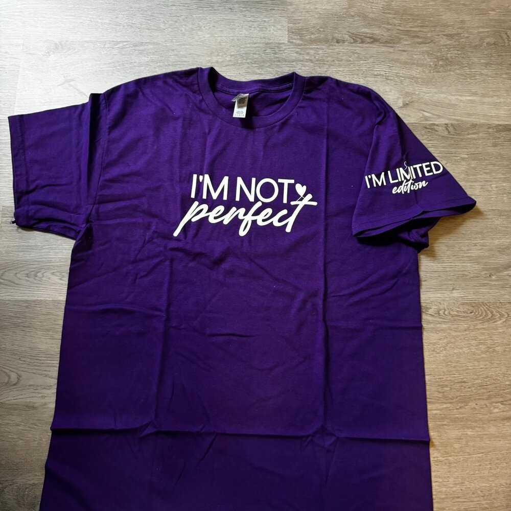 Purple - I'm not perfect (front), Im limited edition (sleeve) - Custom T-shirts